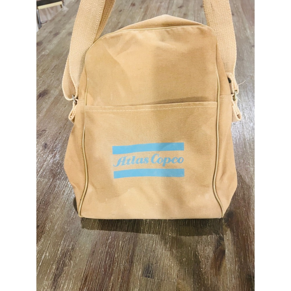 Vintage Atlas Copco Canvas Messenger Bag Tan Blue Industrial Shoulder Bag Work
